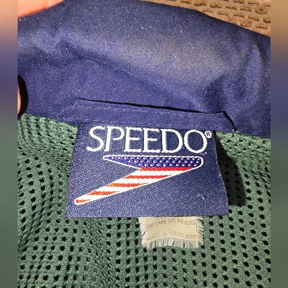 Vintage 90s  Mens Speedo Tan Jacket Large Windbreaker Navy Blue/green